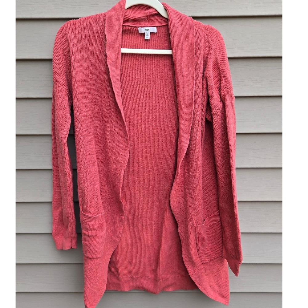 BP. Nordstrom Coral Pink Ribbed Knit Open Front Cotton Cardigan Sweater Small